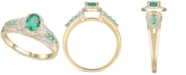 Macy's Emerald (5/8 ct. t.w.) & Diamond (5/8 ct. t.w.) Statement Ring in 14k Gold Over Sterling Silver